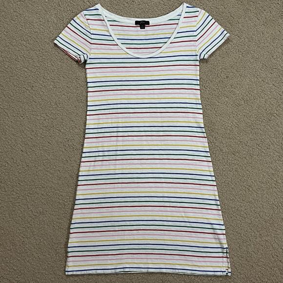 J. Crew Womens Rainbow Stripe T Shirt Dress Size XS - Picture 1 of 5